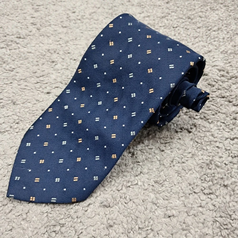 The Tog Shop Vintage Navy Blue Geometric Square Pattern Polyester Necktie